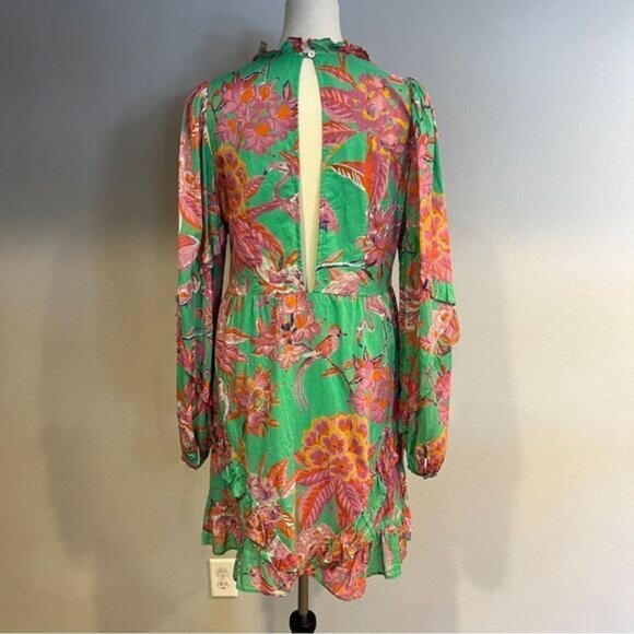 Benjanan Floral Flamingo print mini long sleeve Dress size medium - Picture 9 of 15